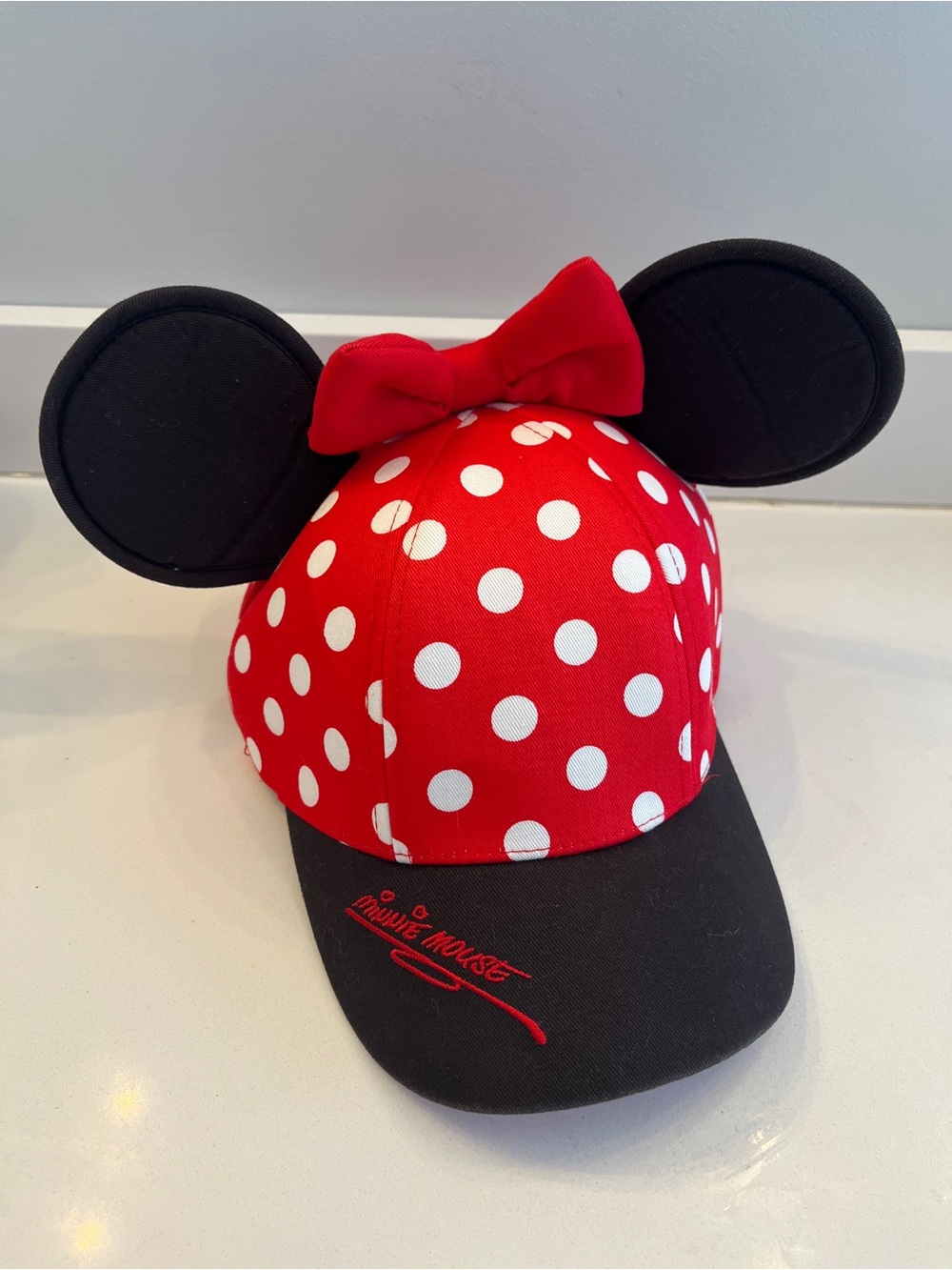 Polka Dot Minnie Mouse Ear Baseball Cap - Red & Black youth size